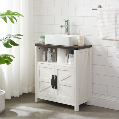 Minifeel Bathroom Floor Cabinet, Farmhouse Bathroom Storage Cabinet, Adjustable Shelf, Barn Doors, Cabinet for Bathroom, Kitchen, Living Room (Antique White)