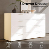 Karl home White Dresser for Bedroom, Wood 8 Drawer Dresser Chest of Drawers, 55 Inch Dresser Bedroom Furniture, Large Dresser Storage Chest with Deep Drawers, TV Stand, 55.1" X 15.7" X 31.5" Karl home
