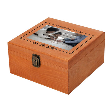 Cooayyaooc Personalized Memory Box with Photo & Text Custom Wooden Keepsake Box with Lids Wood Storage Box Customized Picture, Gifts for Wedding Anniversary Birthday Graduation Memorial Day Cooayyaooc