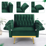 ACMEASE Velvet Accent Chair with Adjustable Armrests and Backrest, Button Tufted Lounge Chair, Single Recliner Armchair with Ottoman and Pillow for Living Room, Bedroom, Green ACMEASE