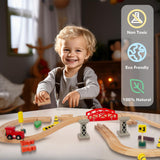WoodenEdu 60Pcs Train Set for Toddlers, Bridge & Double-Side Wooden Train Set Tracks, Fits Brio, Thomas, Melissa and Doug, Kids Gift Toys for 3 4 5 Years Old Boys Girls WoodenEdu