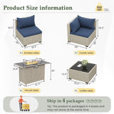 UDPATIO Patio Furniture Set with Fire Pit Table, 8 Pieces Outdoor Sectional Sofa, PE Wicker Patio Conversation Set for Garden, Backyard Blue UDPATIO