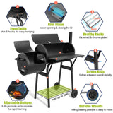 HaSteeL Charcoal Grill with Offset Smoker, Outdoor Barrel BBQ Grill, Camping Barbecue Grill for Patio Backyard Garden Party Picnic, Large 420.SQ.IN Cooking Area, 2 Screwdrivers & 6 Hooks - Black HaSteeL