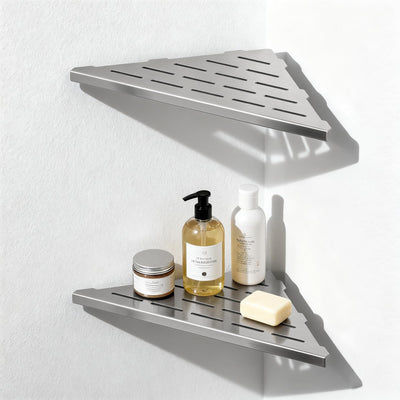 BWE 10" Shower Corner Shelf, 304 Stainless Steel Shower Shelves, Slot Design Corner Shower Shelf, Recessed Bathroom Storage Organizer for Tiled Wall,No Drilling Need, Brushed Nickel 2 Pack