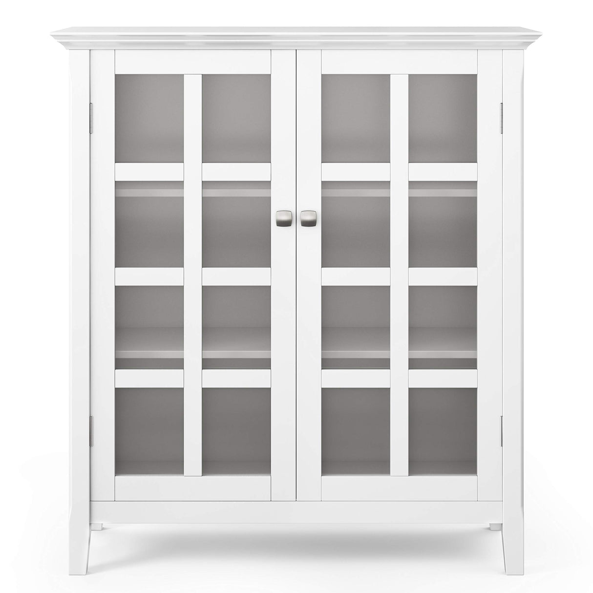 SIMPLIHOME Acadian SOLID WOOD 39 inch Wide Transitional Medium Storage Cabinet in White, with 2 Tempered Glass Doors, 4 Adjustable Shelves SIMPLIHOME