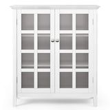SIMPLIHOME Acadian SOLID WOOD 39 inch Wide Transitional Medium Storage Cabinet in White, with 2 Tempered Glass Doors, 4 Adjustable Shelves SIMPLIHOME