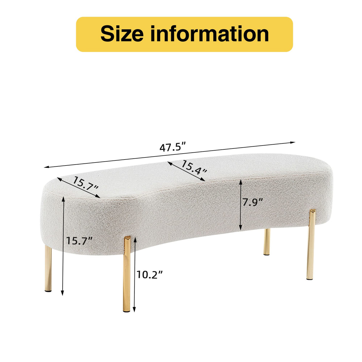 ALISH Upholstered Bench Modern Ottoman Bench Bed Bench Entryway Bench with Gold Legs for Living Room, Bedroom White ALISH