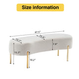 ALISH Upholstered Bench Modern Ottoman Bench Bed Bench Entryway Bench with Gold Legs for Living Room, Bedroom White ALISH