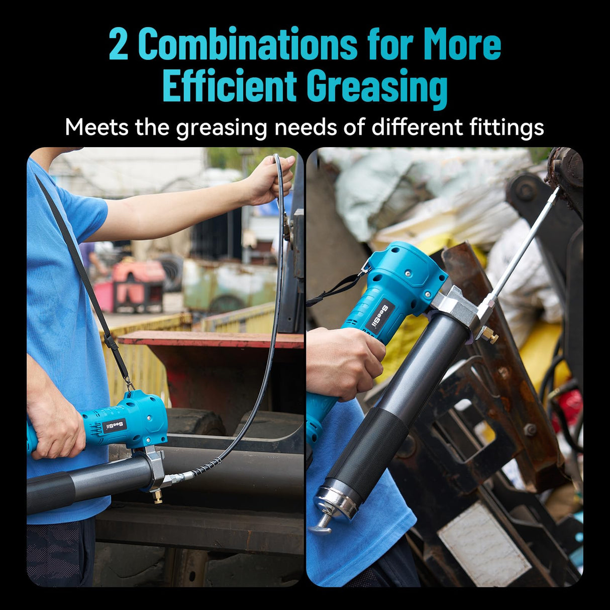 Seesii Grease Gun, 2025 Upgrade Battery Grease Gun with Ultra Bright LED Light, 10000 PSI Electric Grease Gun with 2 Batteries and Charger, 39.4" Long Hose, Perfect Tool for Machinery Maintenance Seesii