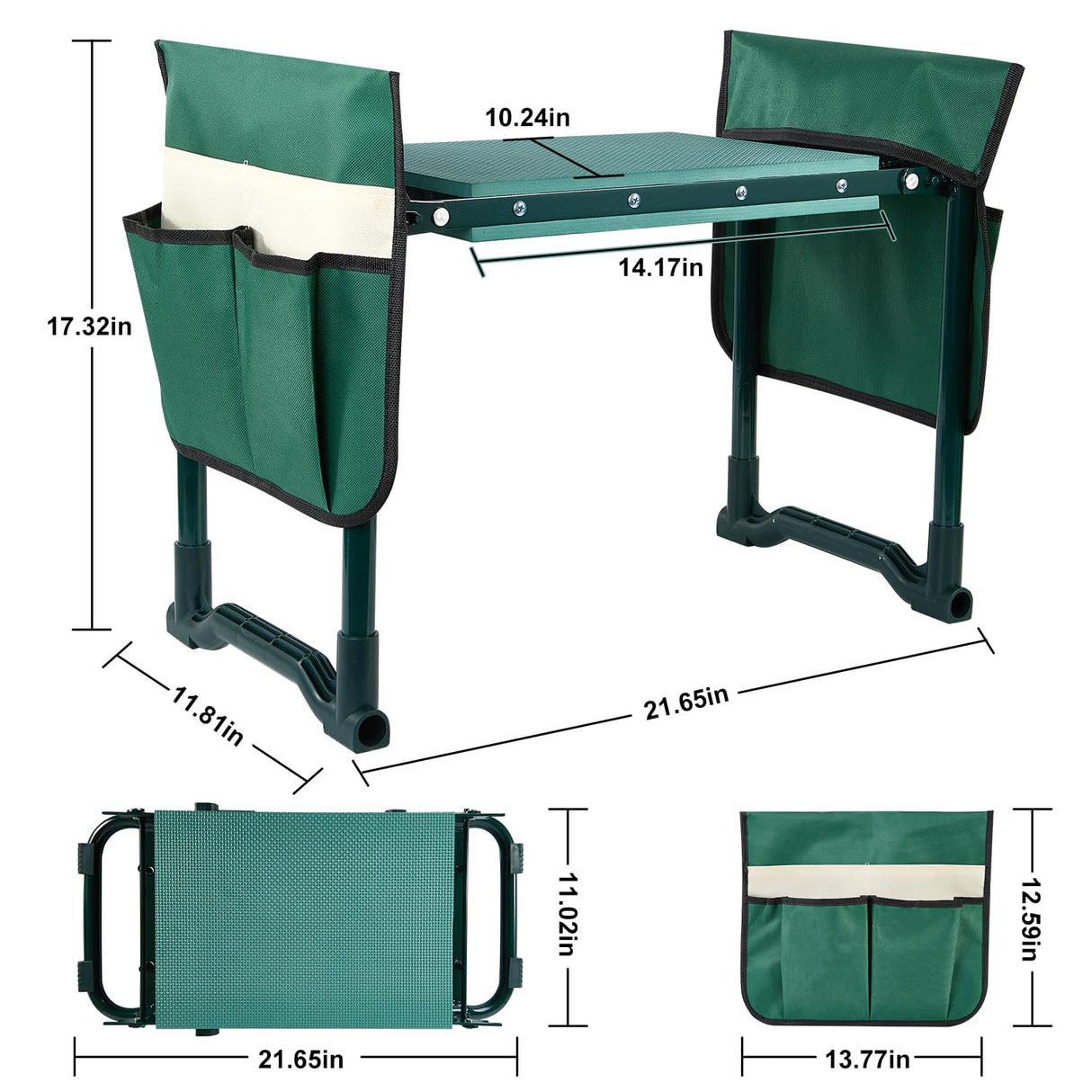 Koutop Garden Kneeler and Seat, 2-in-1 Garden Stool with 10" Wide Soft Knee Pads, Heavy-Duty Foldable Gardening Bench Chair with 2 Tool Pouches, Gardening Gifts for Women Men Seniors Mom Koutop