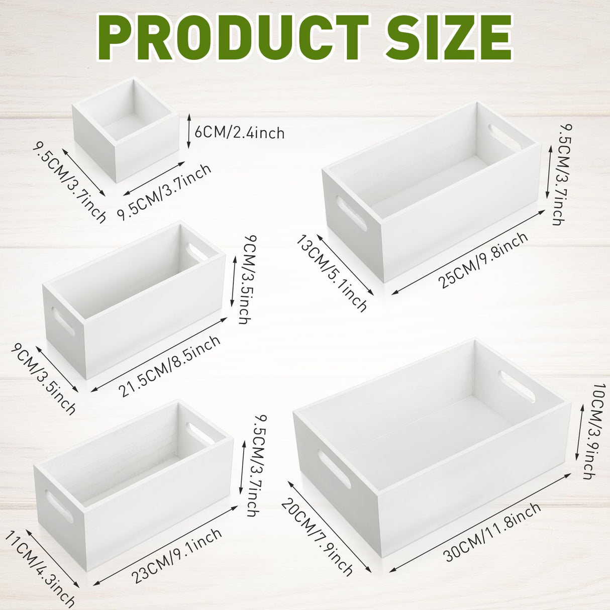 Yetene Set of 6 Wood Storage Boxes with Handles Wooden Nesting Crates Rustic Farmhouse Box for Kitchen Bathroom Home Party Table Decoration Storage Boxes (White) Yetene