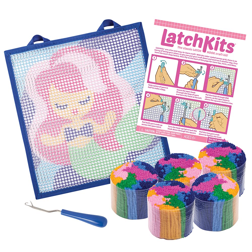 LatchKits Latch Hook Kits for Kids – Kids Crafts, Arts and Crafts, Yarn Art, Wall Hanging & Mini-Rugs, Craft Supplies, Pre-Cut Yarn, Easy to Follow Pattern, Hook Included, Arts & Craft, Ages 6+ LatchKits