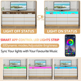 Auromie 6 Drawers Dresser, Double Modern Chest of Drawers with Power Outlet, Dresser TV Stand with Led Light Strip, Drawer Organizer for Bedroom, Living Room, Hallway (Light Walnut + White, 9 Drawer) Auromie