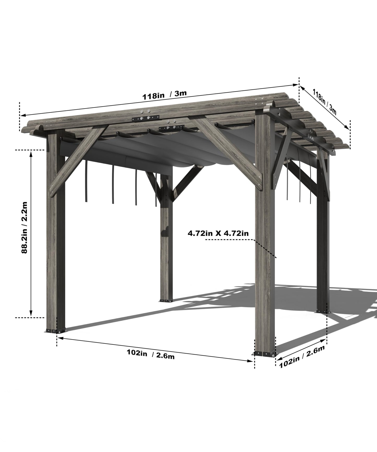 GAOMON 10 X 10 FT Wood Pergola, Solid Structure, Retractable Shade Canopy, Outdoor Wooden Pergola for Patio, Backyard, Deck, Garden