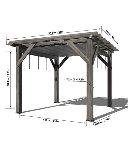 DEXSO 10'X 10' Cedar Wood Pergola with Solid Structure, Retractable Shade Canopy, Durable, Rot Resistant, Patio Pergola for Backyard, Deck, Garden, Outdoor Entertaining