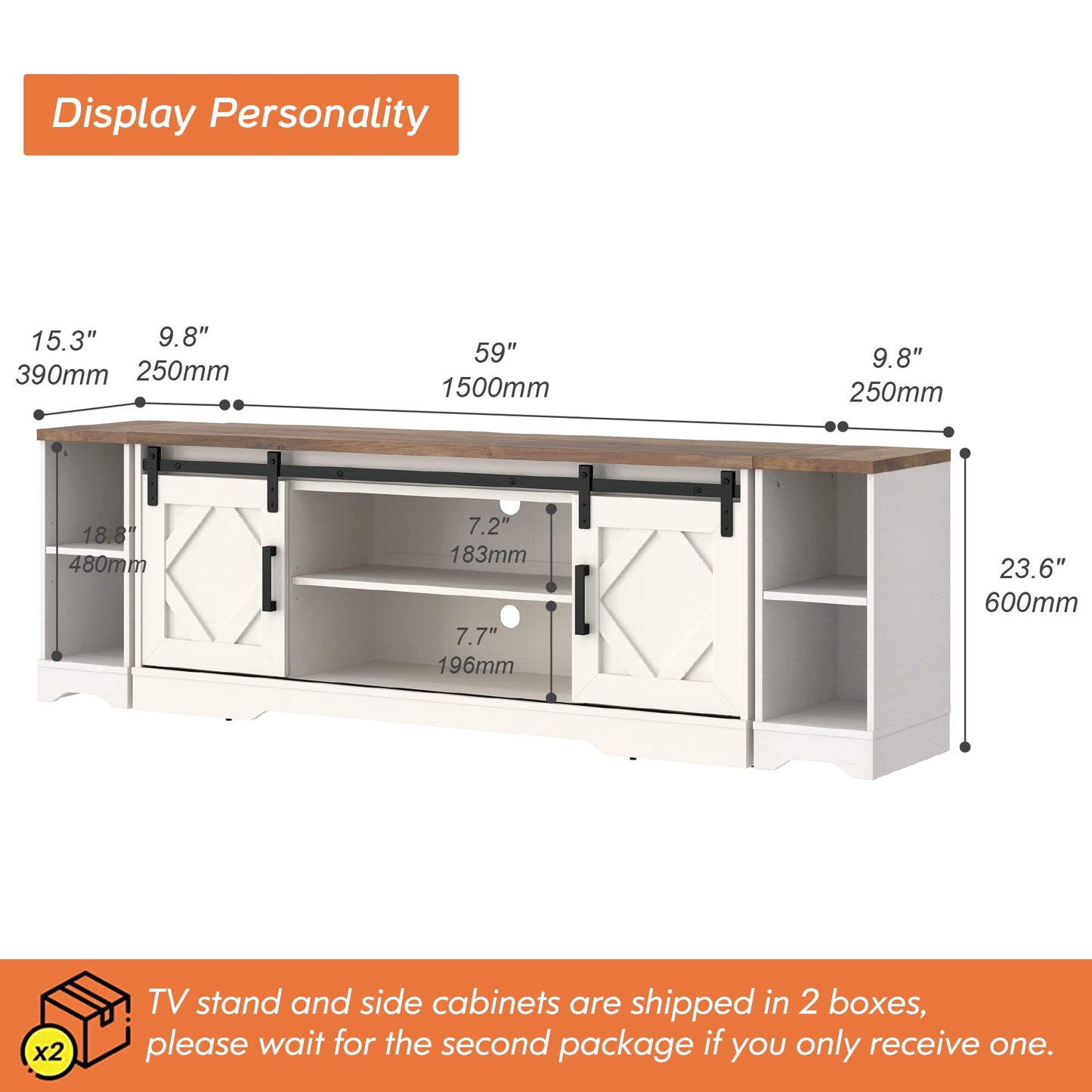 WAMPAT Modern Farmhouse 3 in 1 TV Stand for up to 85" TVs Wood Entertainment Center with Open Storage for Living Room Antique White