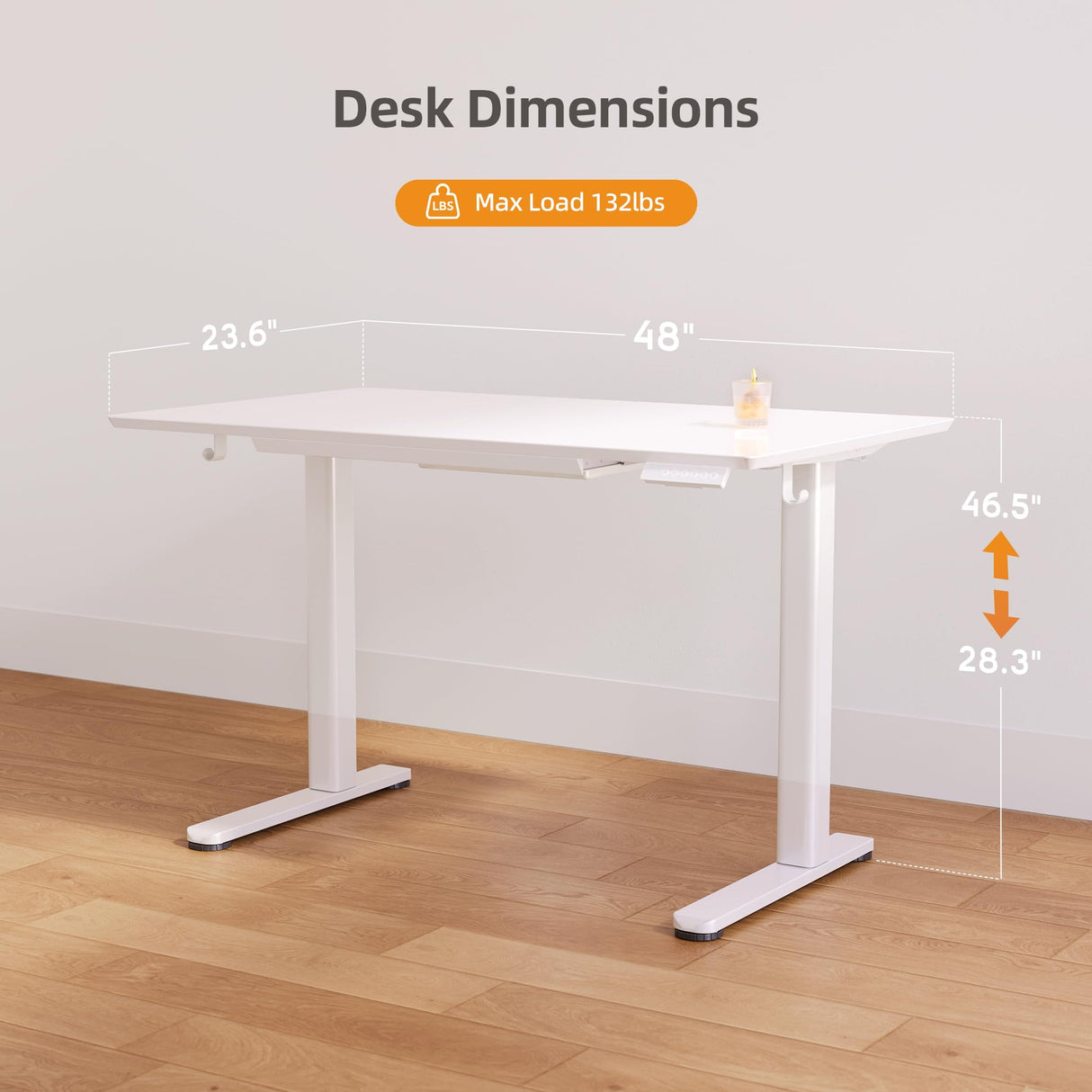 Claiks Glass Standing Desk with Drawers, 48×24 Inch Electric Adjustable Height Stand Up Desk Quick Install Computer Desk, White Claiks