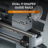 CREWORKS Mini Metal Lathe, 8" x 16" Benchtop Metal Lathe with 3 Jaw Chuck and 2500rpm Max. Spindle Speed, 750W Metalworking Machine with LCD Display, Metal Lathe Machine for Threading Turning Drilling CREWORKS