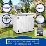 KINYING Outdoor Storage Shed - Horizontal Storage Box Waterproof for Garden, Patios, Backyards, Multi-Opening Door for Easy Storage of Bike, Garbage Cans, Tools, Lawn Mower, Off-White, 26 Cubic Feet KINYING