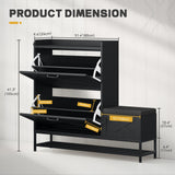 DWVO Farmhouse Shoe Cabinet, Slim Shoe Storage Cabinet with Bench, Narrow Shoe Organizer for Entryway, Living Room, Hallway (Black) DWVO