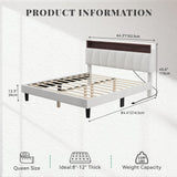 DWVO Queen Size Bed Frame with Storage, LED Headboard, Platform Bed with Outlet & USB Ports, No Box Spring Needed, Easy Assembly (Beige) DWVO