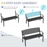 VICLLAX Outdoor Garden Bench, 50” Long Metal Patio Bench with Backrest and Armrests, Modern Slatted Black Park Bench for Front Porch, Lawn, Yard, Garden, Crossed Rhombic Back VICLLAX