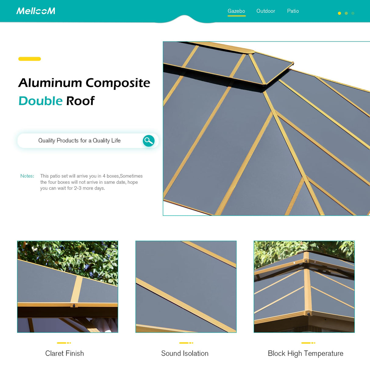 MELLCOM 12x14FT Hardtop Gazebo,Wooden Finish Coated Aluminum Patio Gazebo with Aluminum Composite Double Roof for Patio Lawn and Garden, Curtains and Netting Included MELLCOM