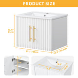 DWVO 24" Small Bathroom Vanity with Sink Combo Set, Wall Mounted Cabinet with Ceramic Sink, Modern Floating Bathroom Cabinet, Double Soft-Close Doors, White DWVO
