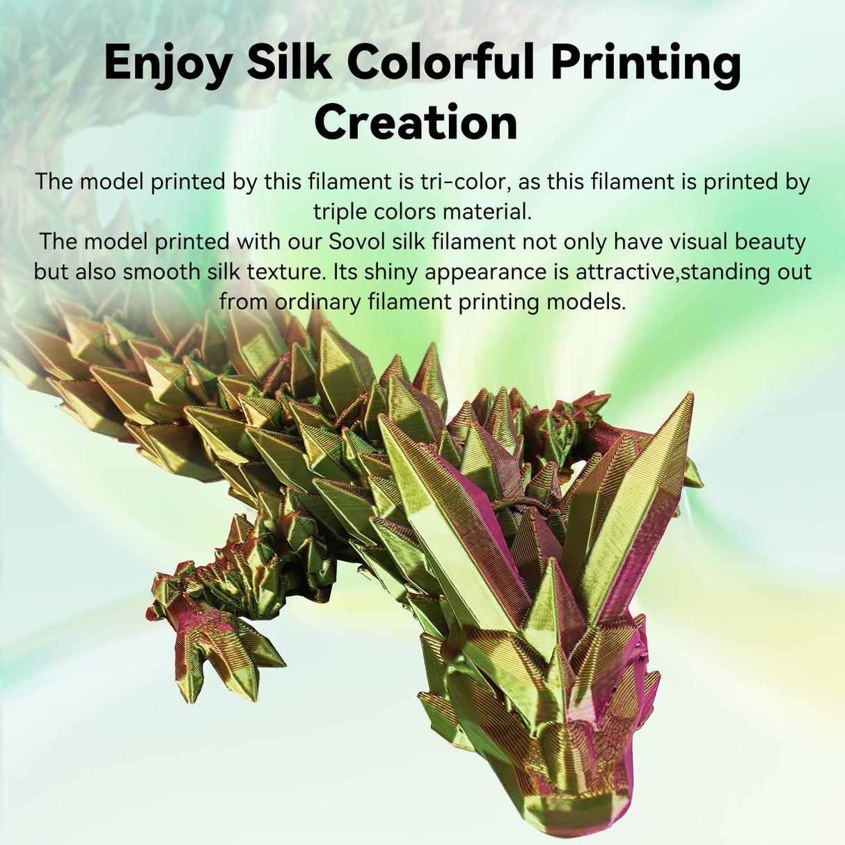 Sovol PLA Filament Silk Tri Color Co-Extrusion 1.75mm, 3D Printer Filament 1kg/ 2.2lbs, Shiny Silk Gold Green Rose Red 3 in 1 Coextrusion PLA Material +/-0.03mm Sovol