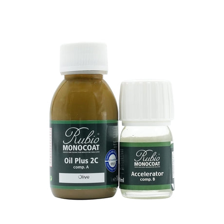 Rubio Monocoat Wood Stain & Finish 65 ft² - Olive | Oil Plus 2C | Quick-Dry, Eco-Friendly Linseed Wood Oil for Indoor Use, Includes Accelerator (Part B) | Protector | 130 ml Rubio Monocoat