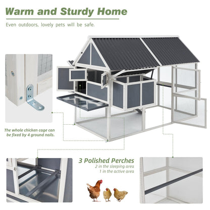 AECOJOY 84” Large Chicken Coop, Outdoor Wooden Hen House Poultry Cage for 8-10 Chickens Walk in Chicken House with Run