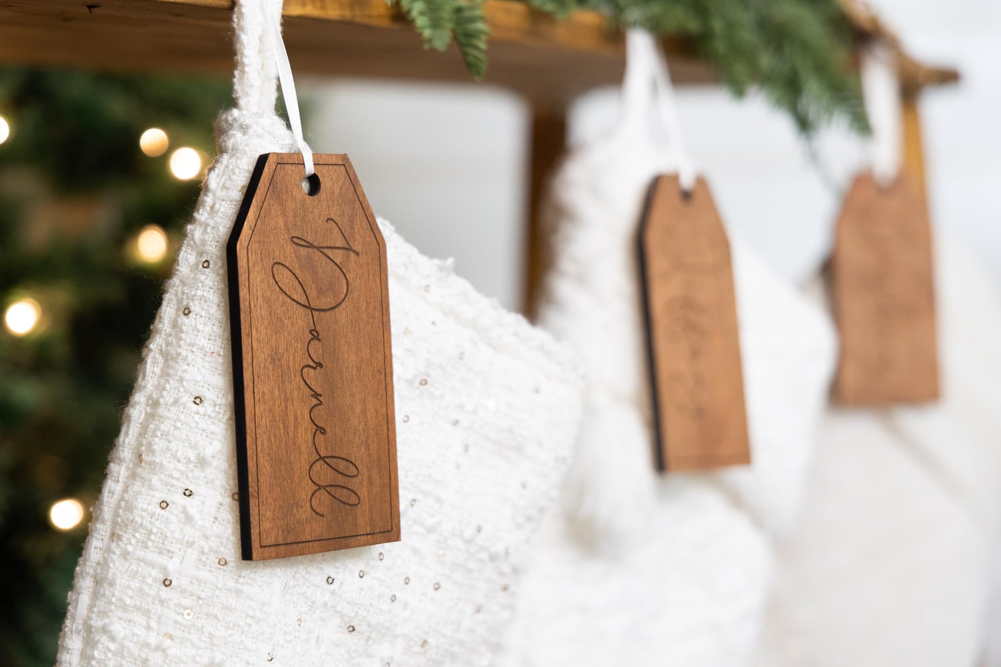 Engraved Christmas Stocking Tags | Stocking Name Tags | Personalized Stocking Tags | Family Stockings | Name Tags Wooden | Stocking Gift Tag - WoodArtSupply