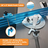 POWERTEC Precision Table Saw Miter Gauge System w/ 27 Angle Stops and 3/4" x 3/8" T-Slotted Miter Bar w/Removable T-Slot Plate, Includes 24" x 3" Multi T–Track Fence w/Scale, T-track Flip Stop, 71391V POWERTEC