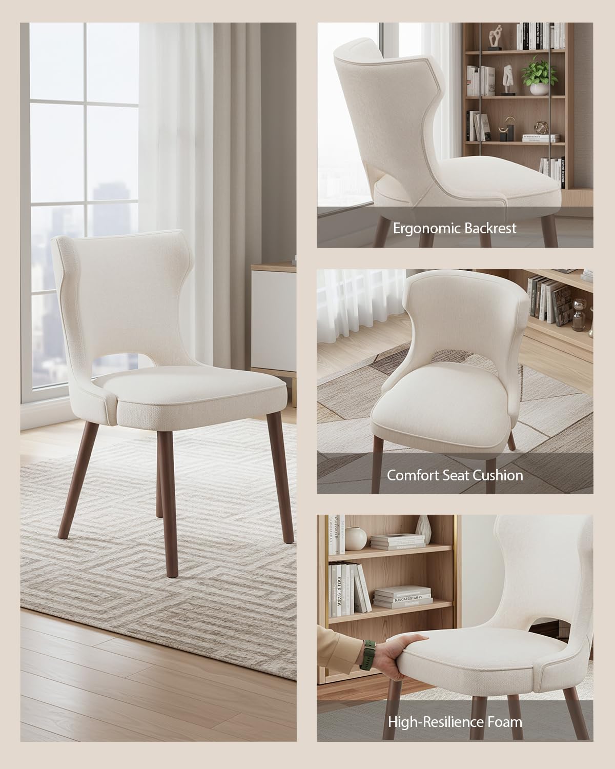 Homixis Wooden Dining Chairs Set of 4, Farmhouse Dining Room Chairs, Modern Kitchen Chairs, Upholstered Chair for Restaurant & Cafe, Beige Homixis