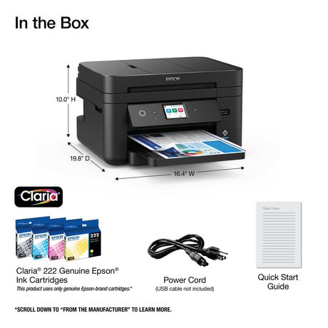 Epson Workforce WF-2960 Wireless All-in-One Printer with Scan, Copy, Fax, Auto Document Feeder, Automatic 2-Sided Printing, 2.4" Touchscreen Display, 150-Sheet Paper Tray and Ethernet,Black Epson