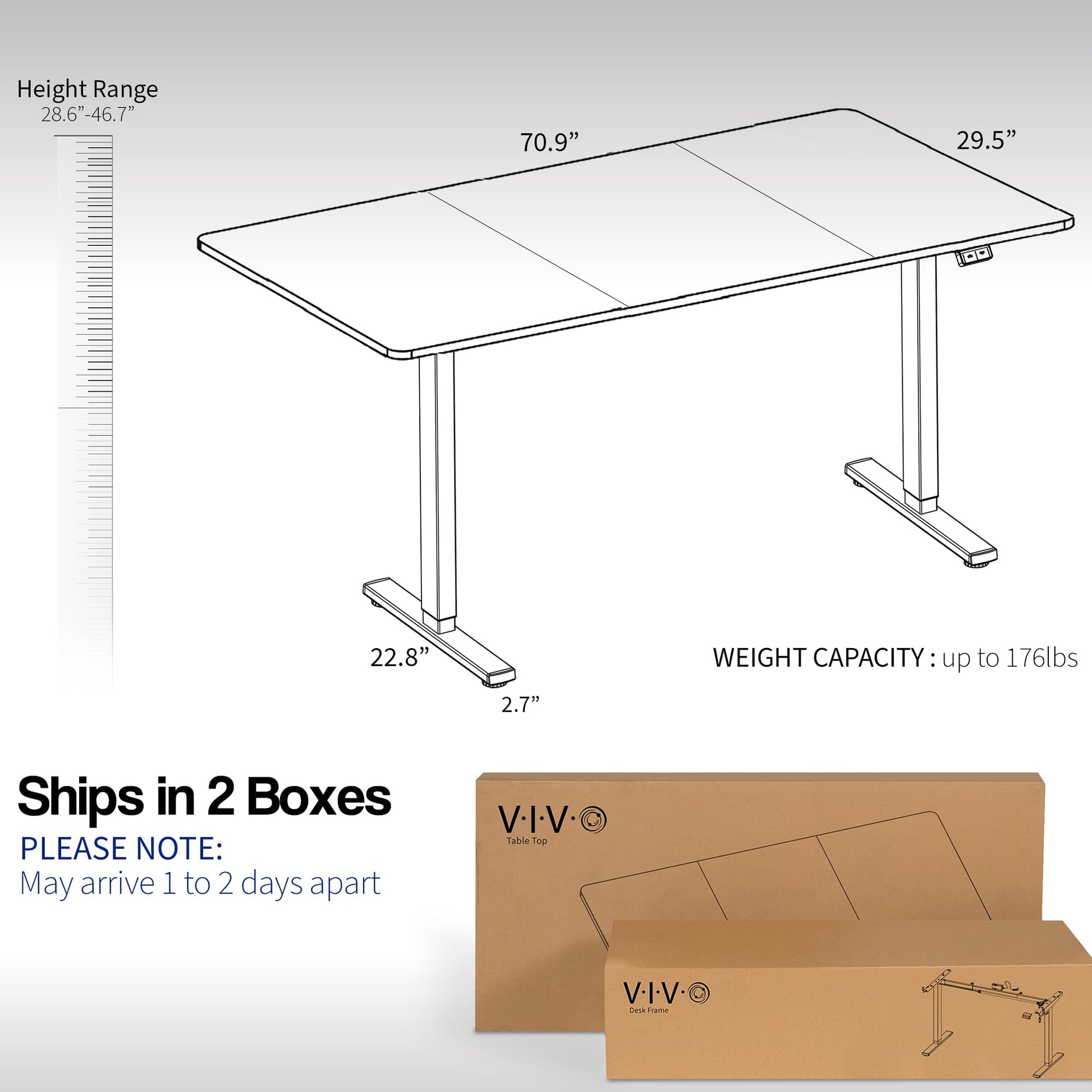 VIVO Electric Height Adjustable 71 x 30 inch Stand Up Desk, Active Workstation with Black Table Top, Black Frame, 2 Button Controller, DESK-KIT-0B7B - WoodArtSupply