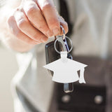 LOGOFUN 6 Pcs Sublimation Keychain Graduation Cap Blanks Heat Transfer Keyring Graduation Gifts for DIY Craft Party Favor (White) LOGOFUN