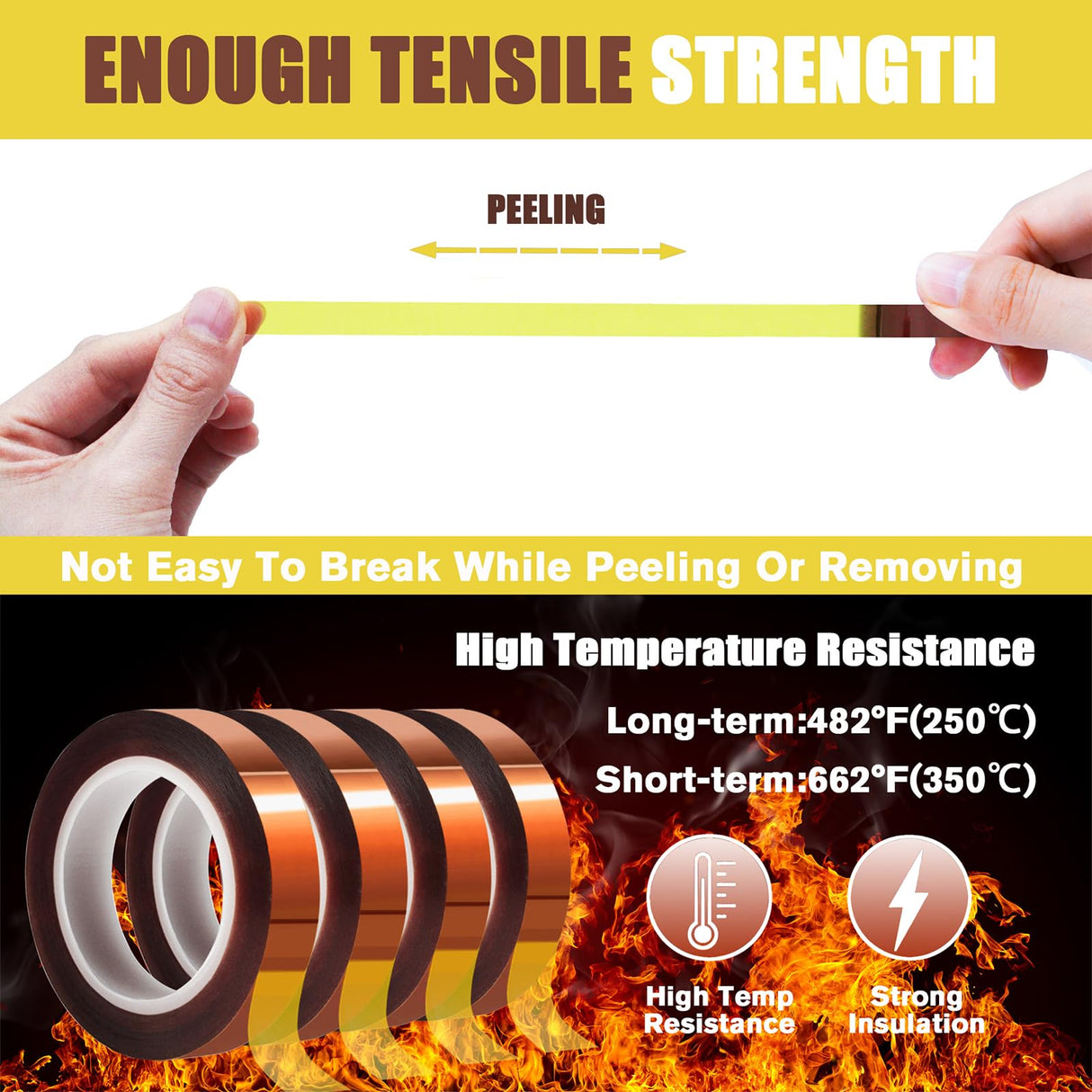 MEBMIK 4 Rolls 10mm x16m(52FT) Heat Tape High Temperature Heat Resistant Tape Heat Transfer Tape for Heat Sublimation Press Vinyl,No Residue MEBMIK