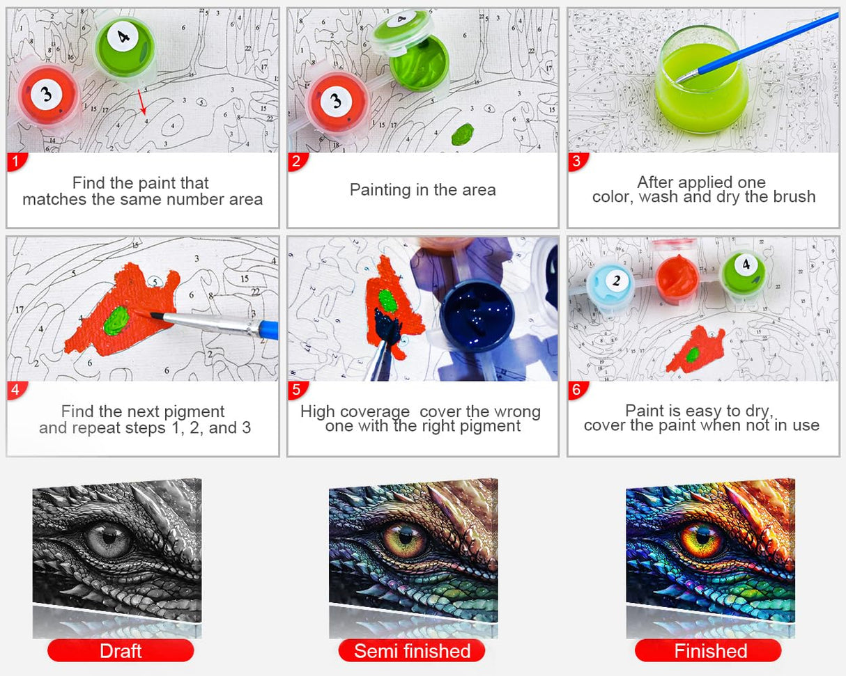 TUMOVO DIY Paint by Number for Adults Dragon Eye and Scales Paint by Numbers Kits for Adults Paintwork with Paintbrushes Color by Numbers Oil Painting Art Crafts 16"x20"(Frameless) TUMOVO