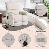 EONIX Wide Lay Flat Power Lift Recliner Chair for Elderly, Heavy Duty Oversized Fabric Lift Chairs Recliner Sofa with Heat and Massage and Charging Ports, Chenille White EONIX