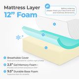 NEO SLEEP 12 Inch Twin Medium Firm Cooling Gel Memory Foam Mattress for Cool Sleep Pressure Relieving CertiPUR-US Certified Mattress in a Box Fiberglass Free (Twin, 12 in) NEO SLEEP