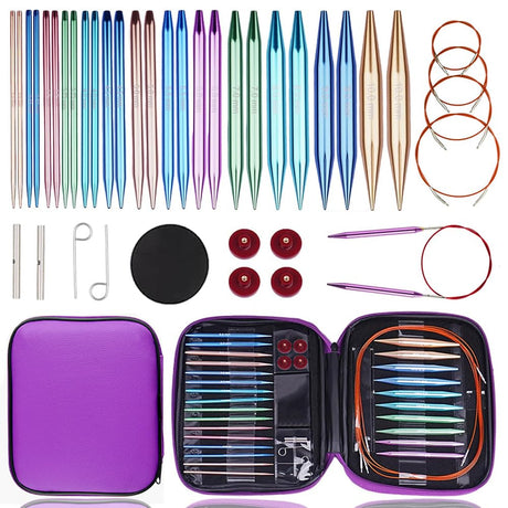 Yarniss 13 Pair Circular Knitting Needle Set 3.0~10.0mm, Interchangeable Aluminum Knitting Needles with Case Yarniss