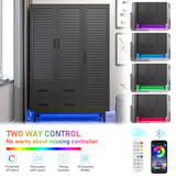 jiteentarou 3 Door Armoire Wardrobe Closet Cabinet with Drawers and LED Lights, Multi-Tier Shelves, Hanging Rod & 3 Louver Doors, Large Capacity Storage Wardrobe Armoire for Bedroom(3 Doors Black) jiteentarou