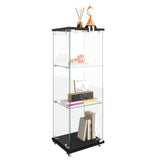LKTART Glass Display Cabinet 3 Shelf with Single Door, Curio Display Cabinet with 12 Adjustable Color Led Light, 4 Caster Wheels with Brakes, 360 Rotation of Display Cabinets for Collectibles, Black LKTART
