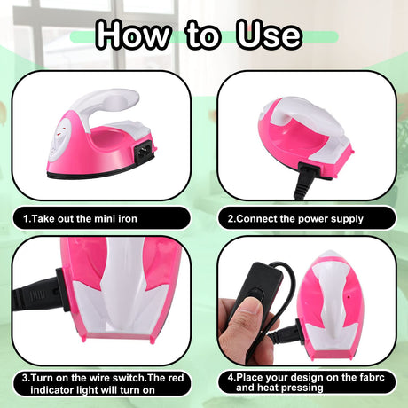 Zhehao 4 Pcs Mini Craft Iron Portable Handy small Heat Transfer Machine with Charging Base Accessories for DIY Clothes Beads Patch Bag Hat Vinyl Projects(Rose Red, Green, Blue, White) Zhehao