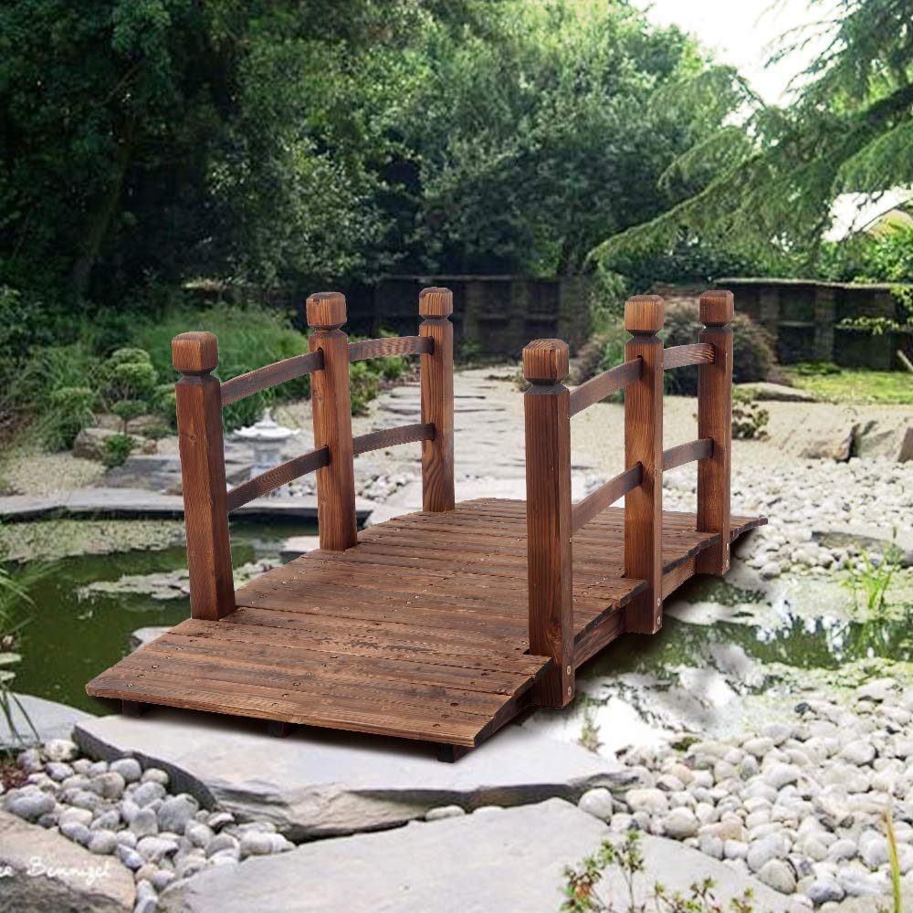 Ochine Wooden Garden Bridge Outdoor Arc Footbridge with Railings Decorative Backyard Bridge Arch Footbridge Decorative Pond Landscaping for Lawn Patio Courtyard (Ship from USA) Ochine