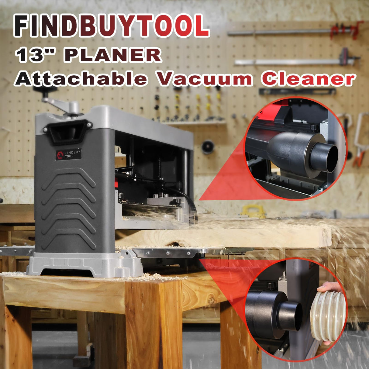 FindBuyTool 13" Benchtop Wood Thickness Planer with Helical Cutterhead, 120V 15-AMP 20000RPM Power Electric Motor Infeeding Worktable for Woodworking FIND BUY TOOL