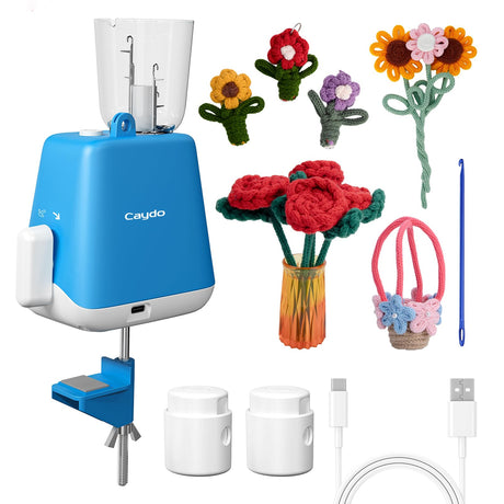 Caydo i Cord Knitting Machine, Electric iCord Maker Tool with Adequate Tension, i-Cord Knitter Crochet Machine, Automatic Knitting Yarns to i-Cords, Efficiently DIY Knitting Machine for Crocheters Caydo