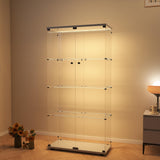 Modern 4-Tier Glass Display Shelf with 2 Doors, Curio Cabinet Collection - Floor Standing Display Case for Living Room, Bedroom, Home Office - 30" W x 14.5" D x 64" H (White with LED Light Strip) Zacis