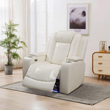Plithzy Breathable Leather Power Recliner Sofa Set 3 Piece Living Room Furniture Electric Reclining Leather Couches with Cup Holders, LED Light, USB Port and Storage for Home Theater (Cream White) Plithzy